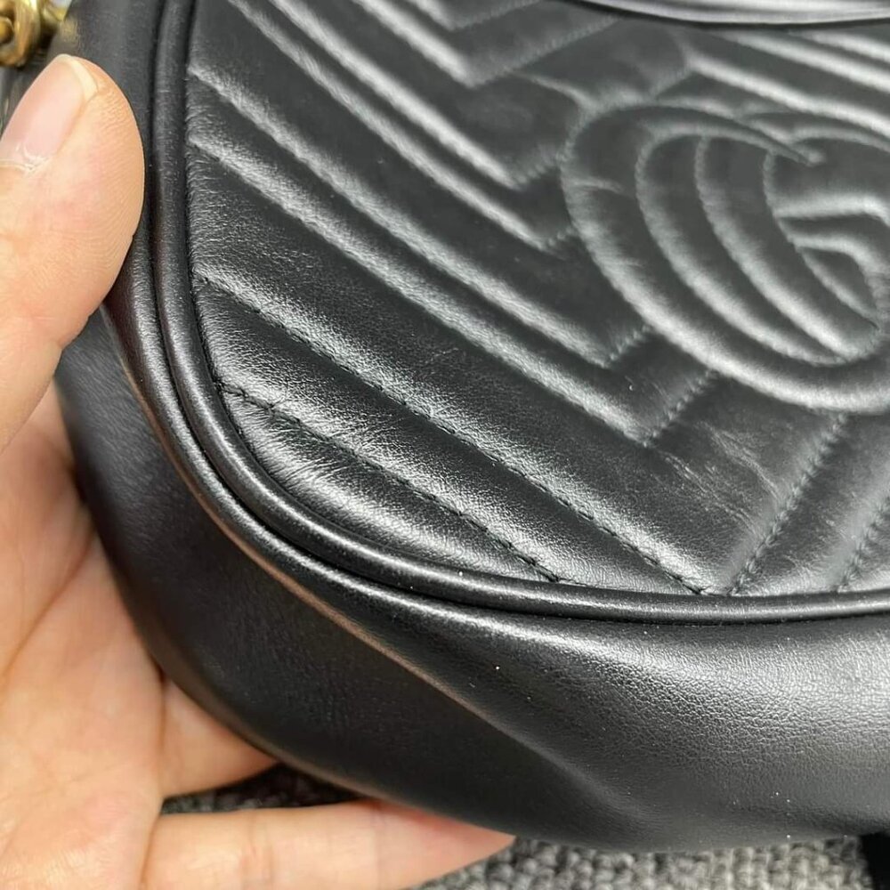 100% Authentic GUCCI Marmont Black Leather Small Shoulder Bag - Picture 10 of 16